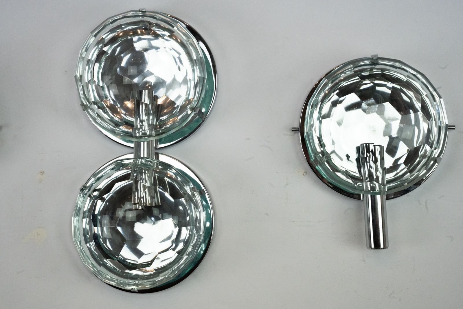 Set Of Three Cristal Art Sconces In Chrome And Cut Glass. Italy 1970s photo vinterior