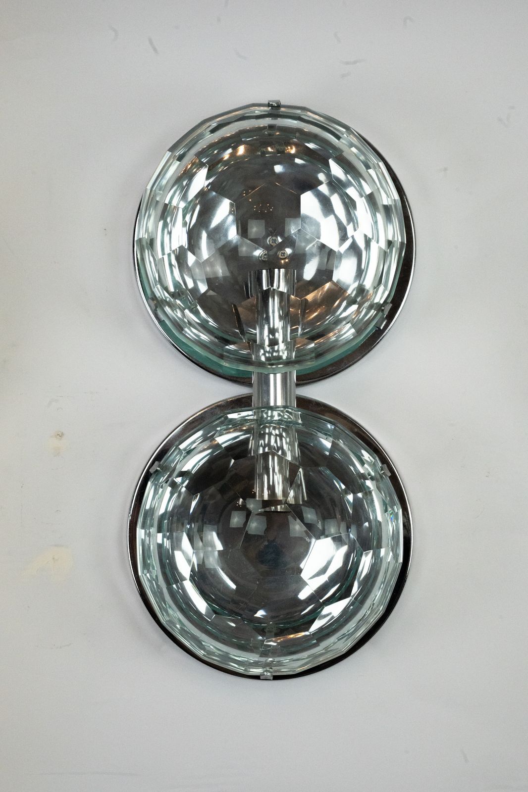 photo for sale Set Of Three Cristal Art Sconces In Chrome And Cut Glass. Italy 1970s