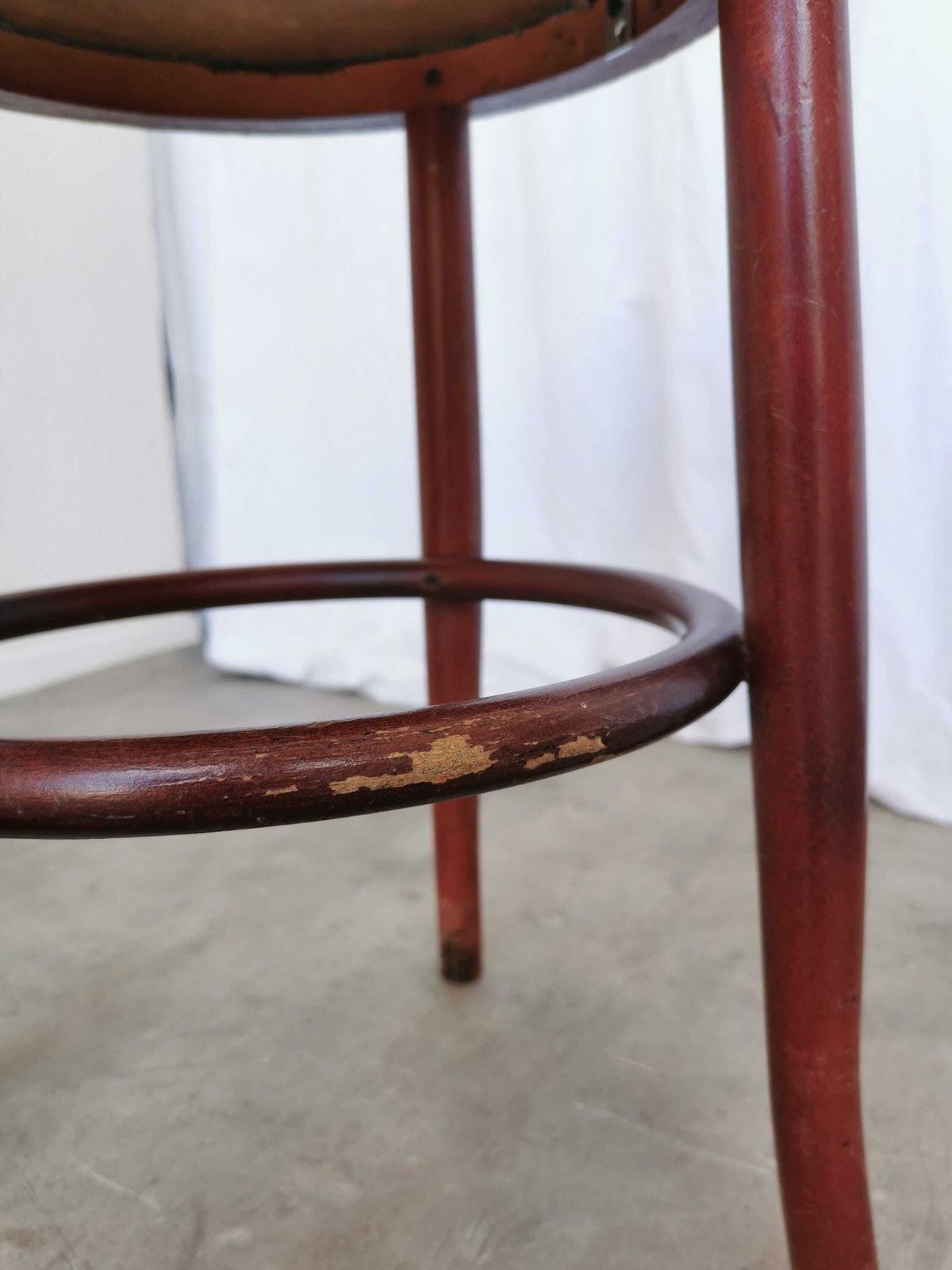 Vintage Wooden Irish Pub Stool With Green Leather Seat / 1970s / Thonet Style Small Bar Chairs With Bentwood Technique photo buy