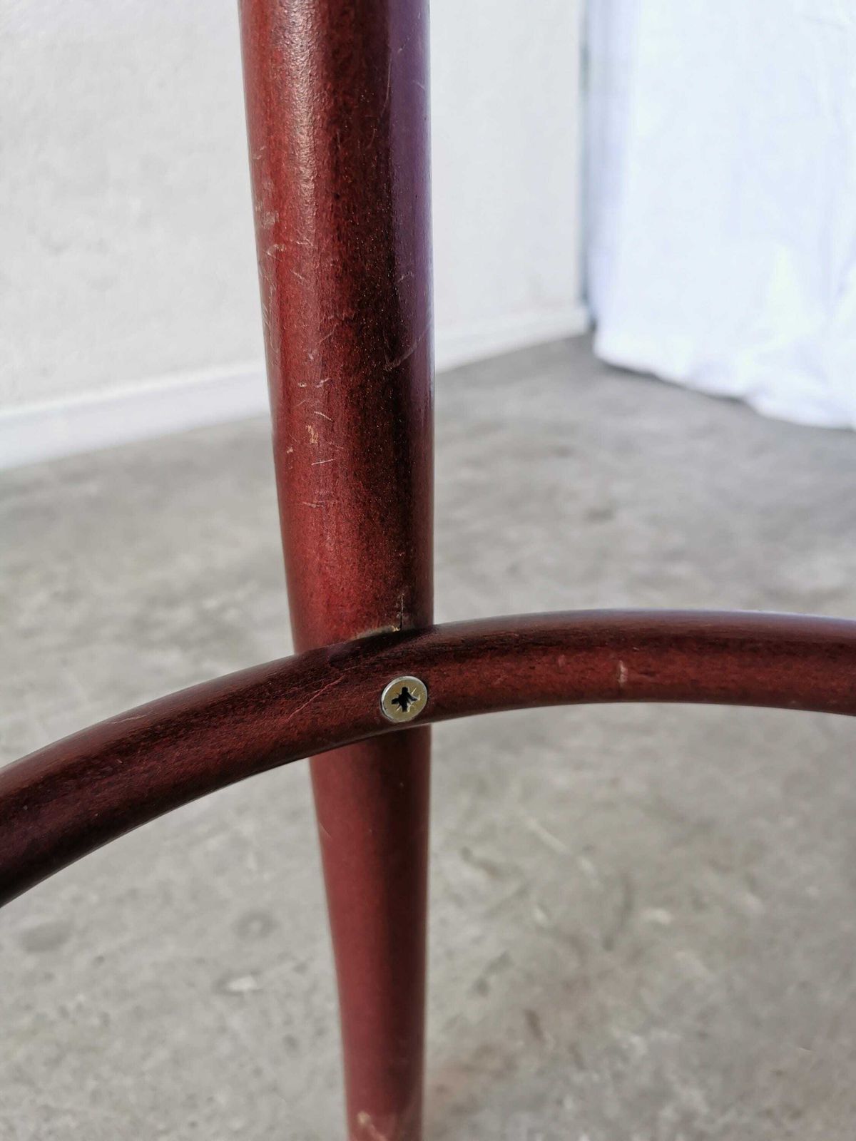 photo for sale Vintage Wooden Irish Pub Stool With Green Leather Seat / 1970s / Thonet Style Small Bar Chairs With Bentwood Technique