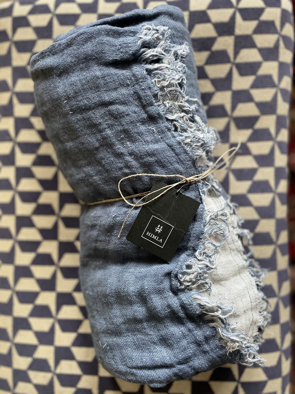 Vintage Hannelin Linen Throw In Navy By Himla, Sweden photo for sale