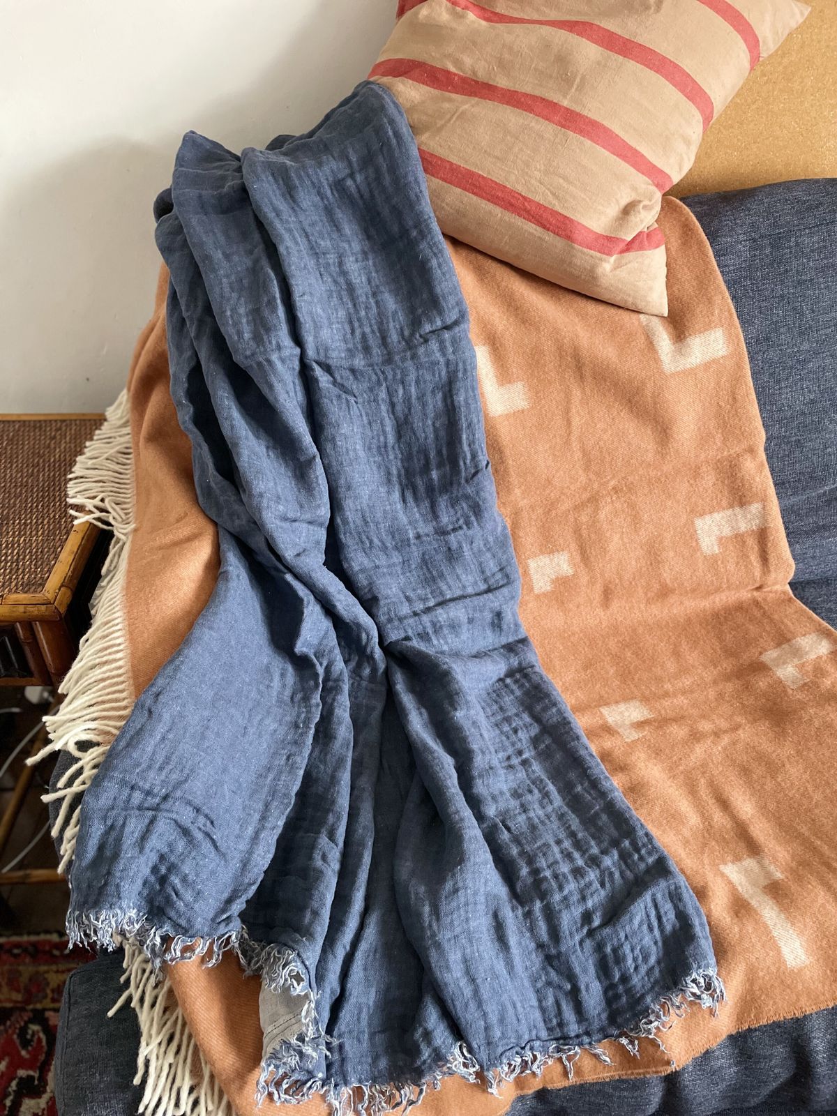 Vintage Hannelin Linen Throw In Navy By Himla, Sweden photo Textiles