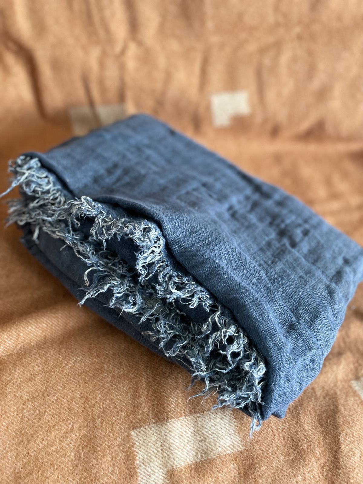 Vintage Hannelin Linen Throw In Navy By Himla, Sweden photo 110.0