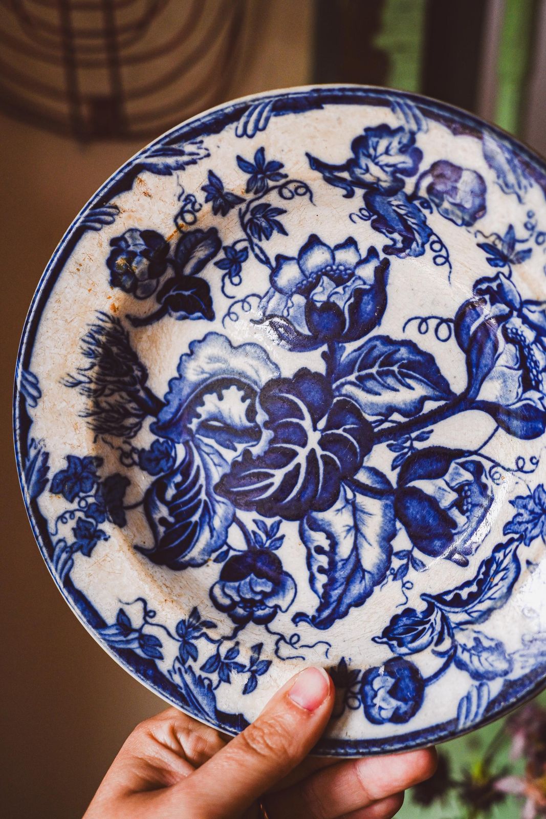 Antique Italian Blue Floral Plates With Intricate Details And Aged Patina   Antique Dining Decor photo buy