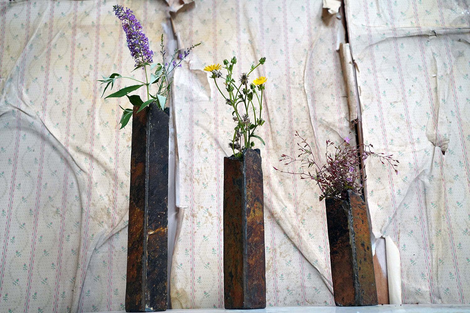 A Trio Of Mid 20thc Brutalist Graduating Slate Vases C.1970 photo for sale