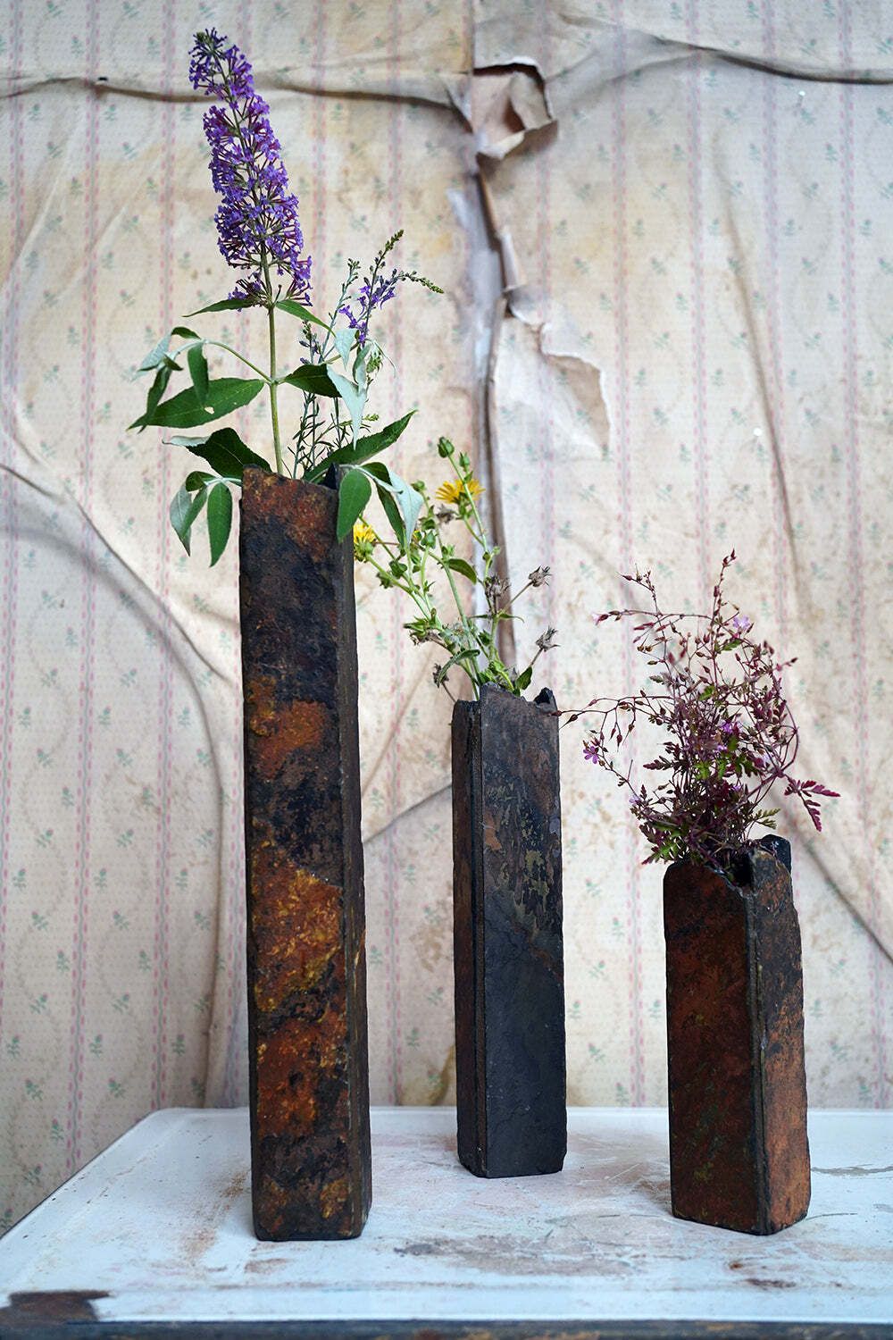 Home Decor A Trio Of Mid 20thc Brutalist Graduating Slate Vases C.1970 photo