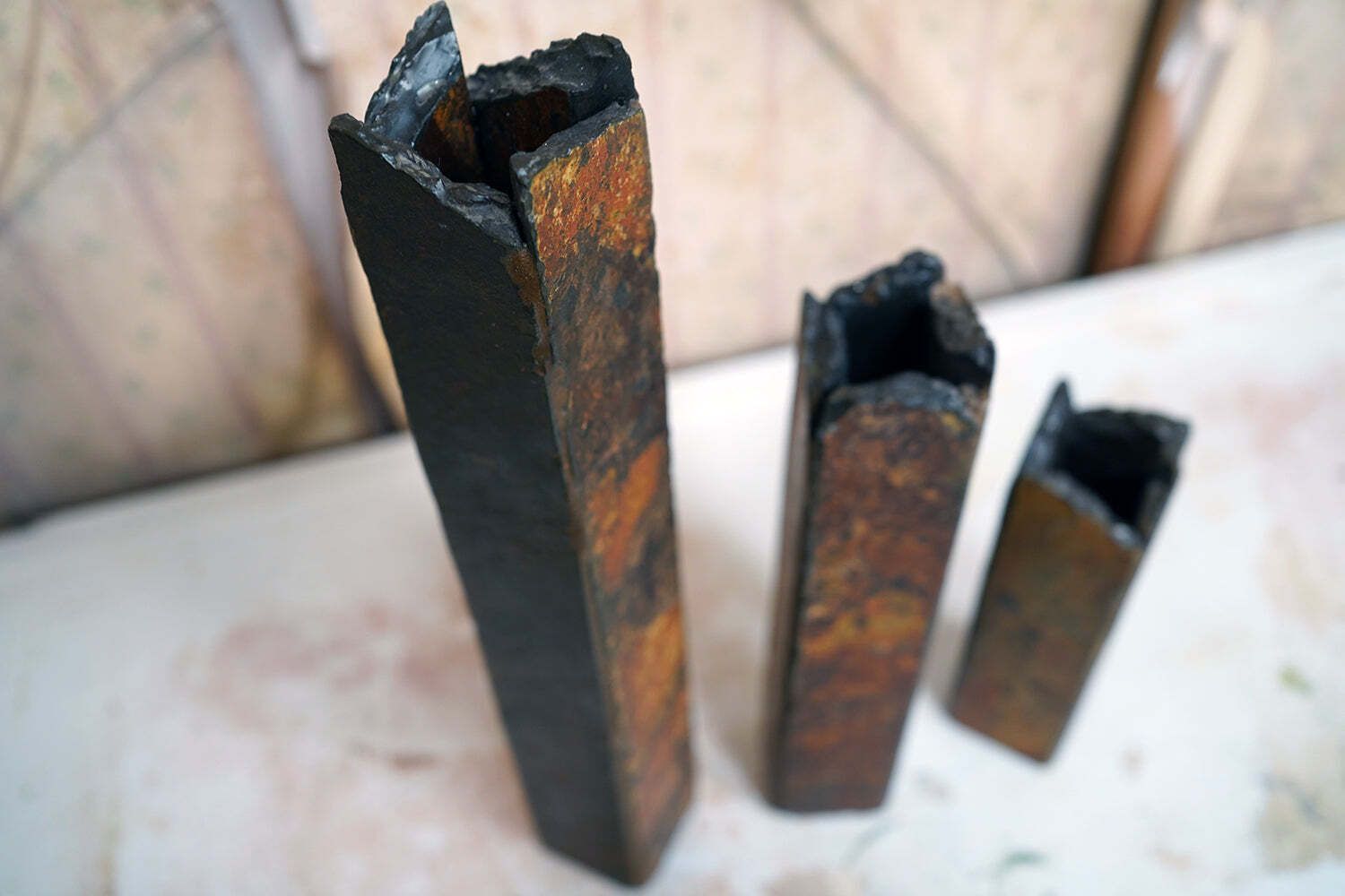 495.0 A Trio Of Mid 20thc Brutalist Graduating Slate Vases C.1970 photo