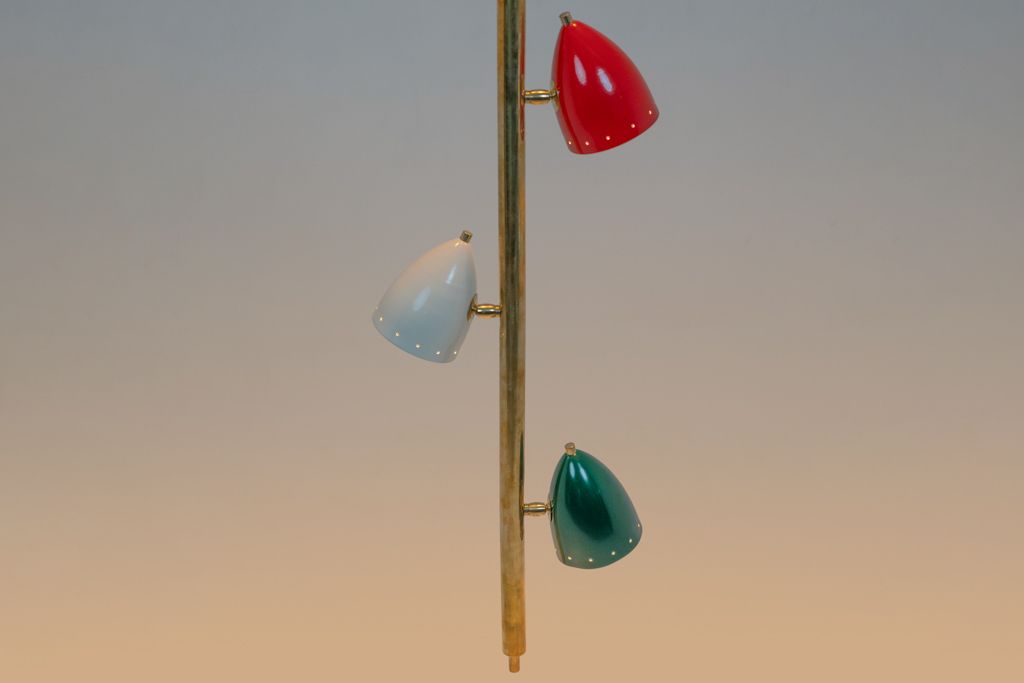 Tubular Hanging Lamp In Patinated And Lacquered Brass. Contemporary photo 2800.0