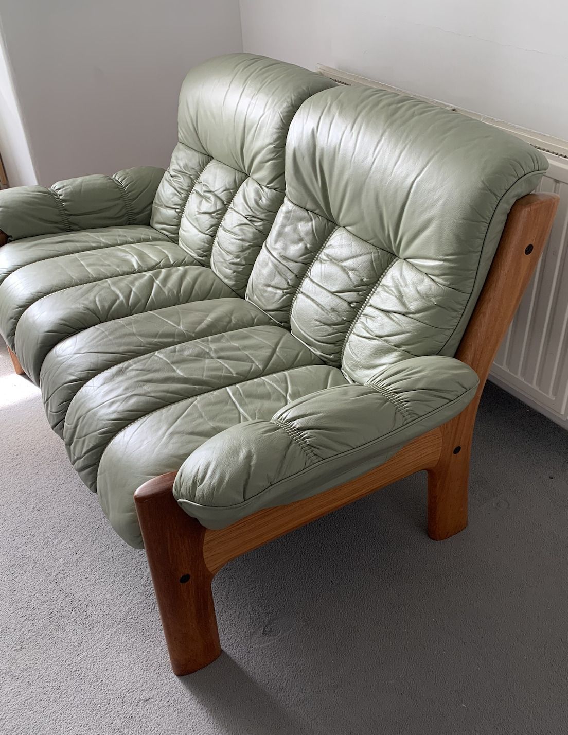 1980s Norwegian Mid Century Ekornes ‘Montana’ Solid Teak And Leather Two Seater photo for sale