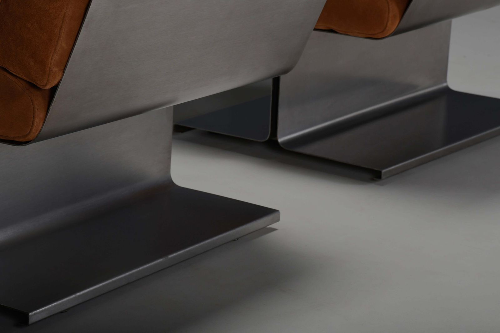 Very Rare Pair Of Leather And Steel Lounge Chairs By Paul Geoffroy For Uginox photo vintage