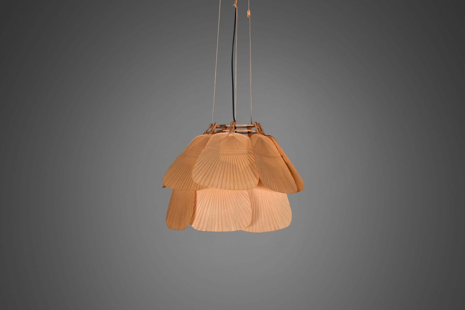 Beautiful Uchiwa ‘Ju Yon’ Chandelier By Ingo Maurer, Germany, 1970s photo Lighting