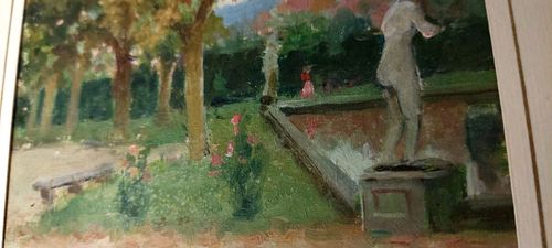 photo for sale Garden Of Villa Toscana Oil On Panel First 900 Painted Antique