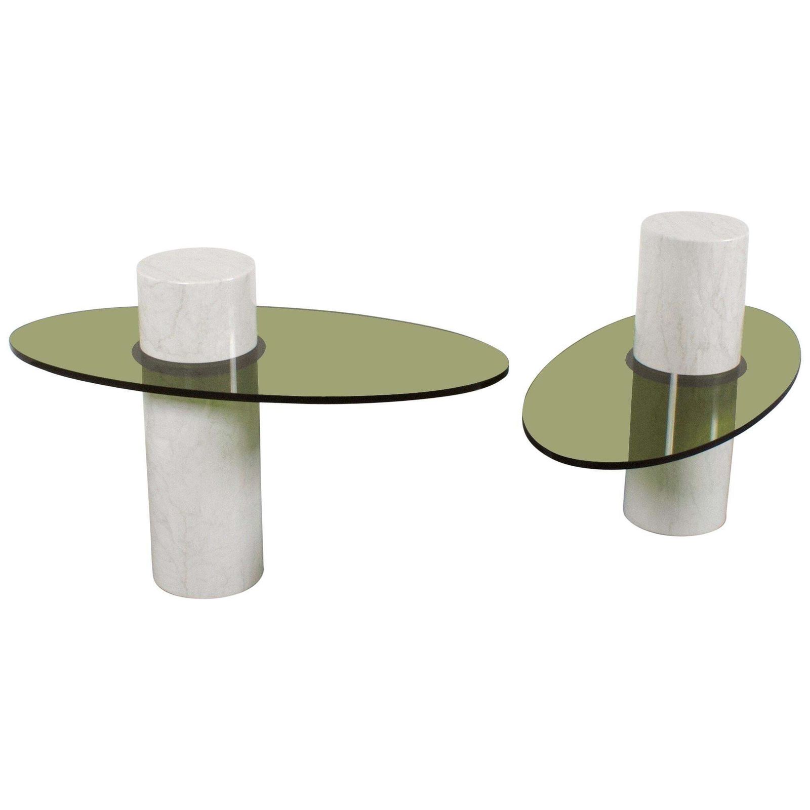 Set Of Impressive Italian Lucite And Carrara Marble End Tables, 1970s