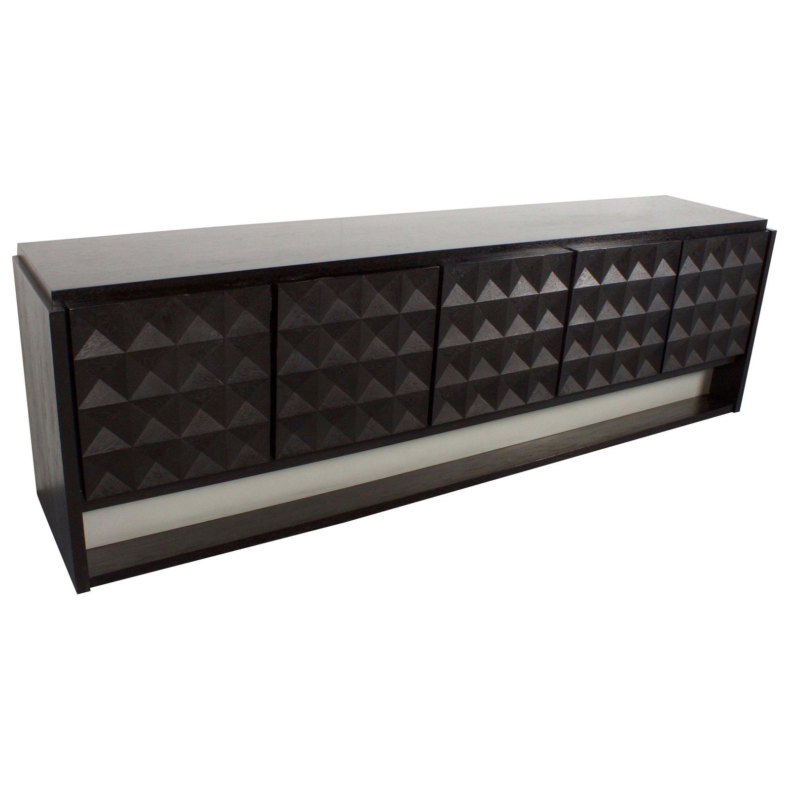 Large Brutalist Diamond Credenza In Stained Oak, Belgium, 1970s