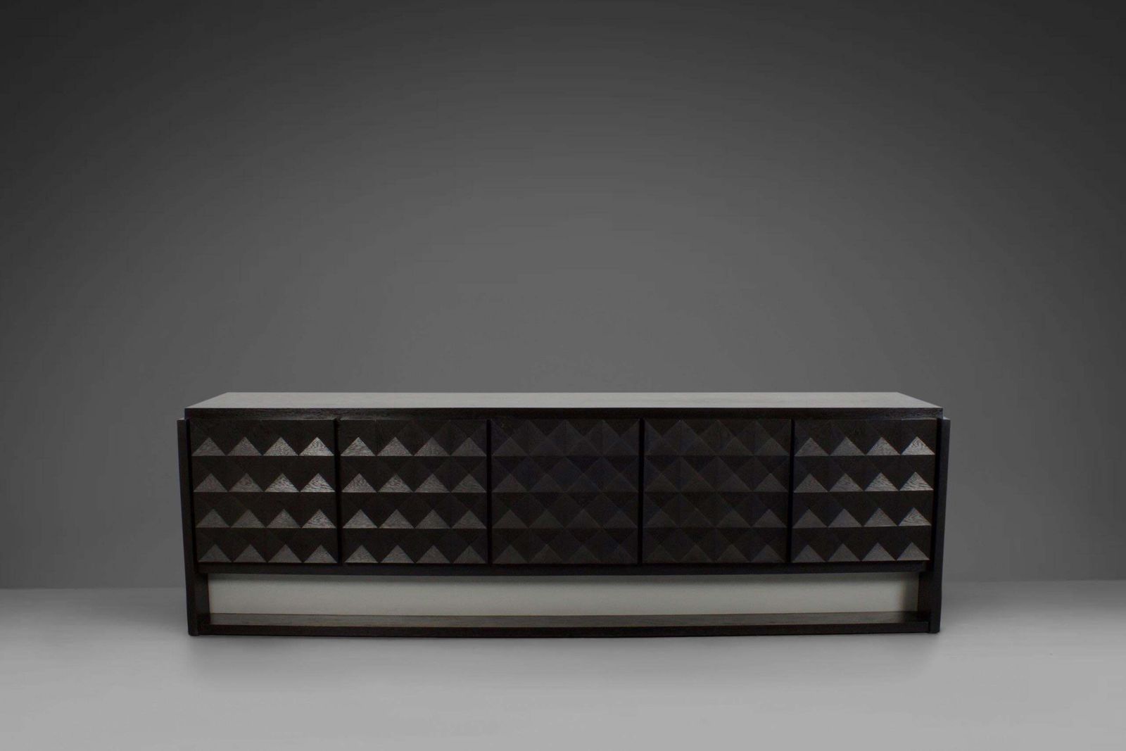 Large Brutalist Diamond Credenza In Stained Oak, Belgium, 1970s photo 7377.0
