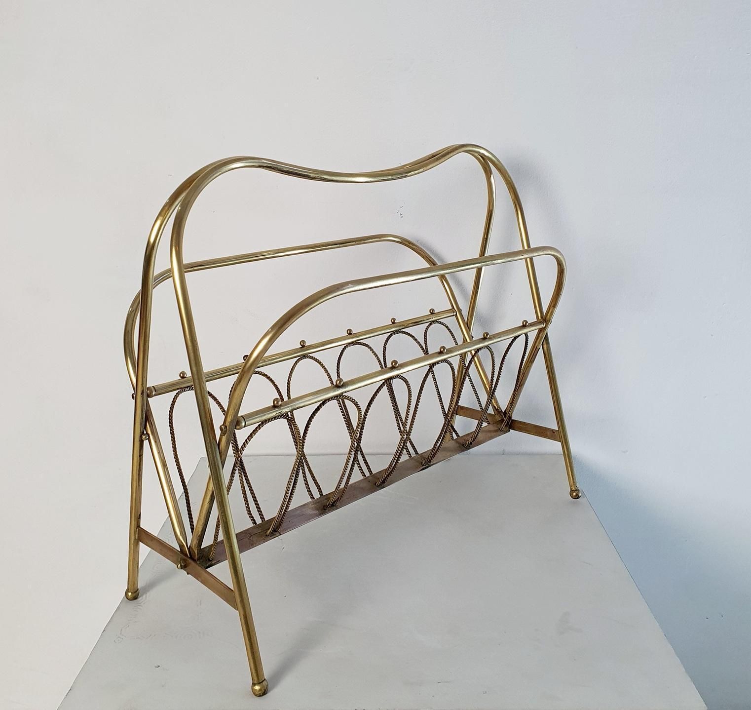 Midcentury Brass Magazine Rack, Italy photo furniture