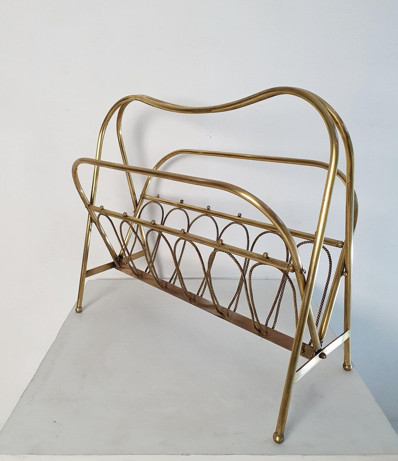 Midcentury Brass Magazine Rack, Italy photo for sale