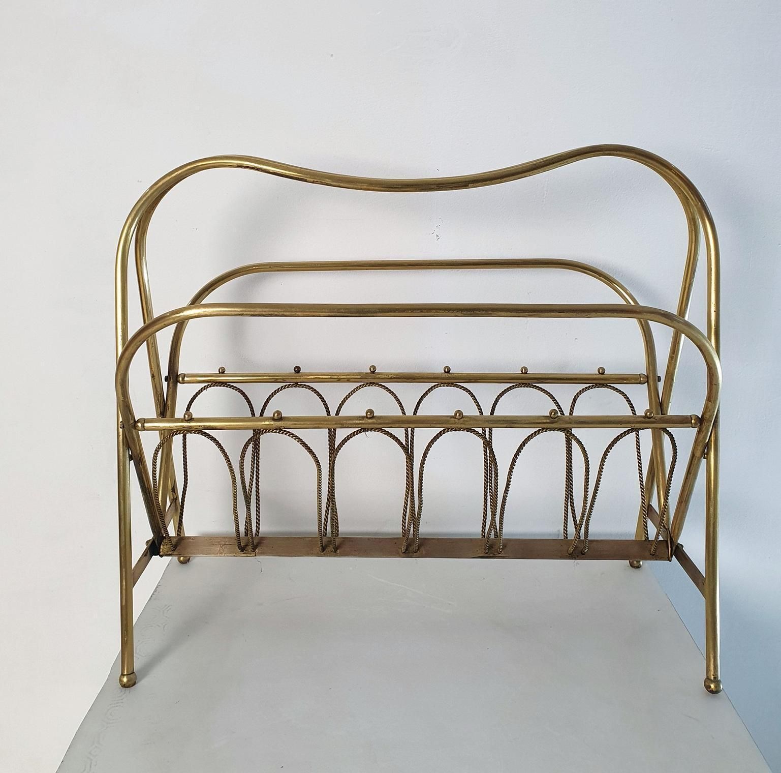 Midcentury Brass Magazine Rack, Italy photo vinterior