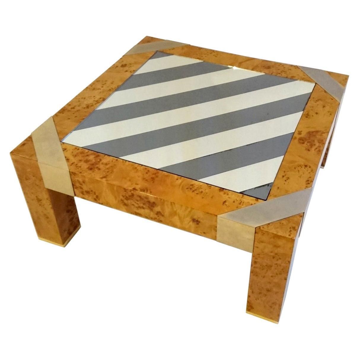 Vintage Italian Coffee Table In Burl And Glass photo for sale