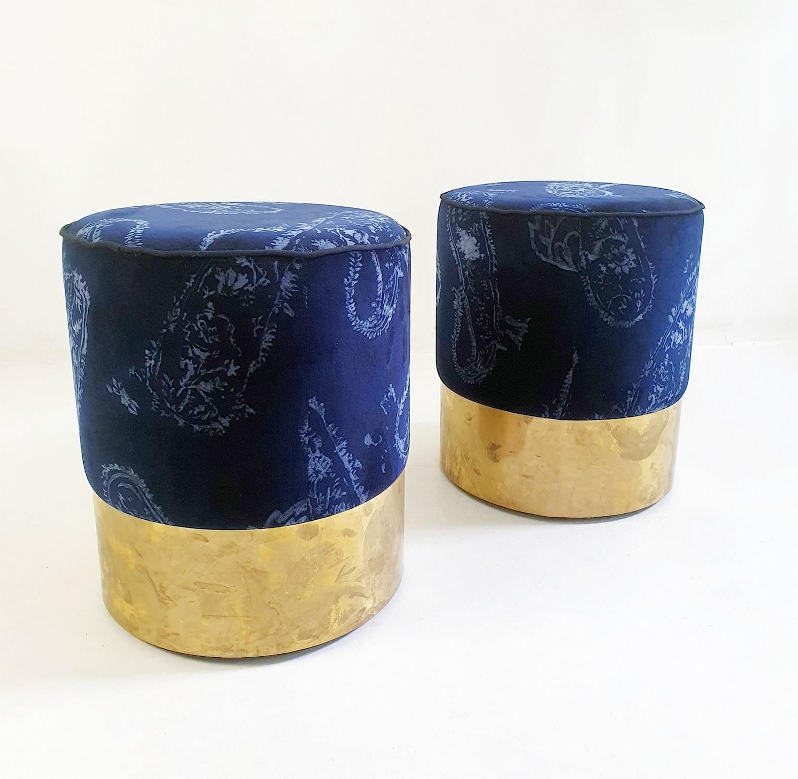 Pair Of Stools In Brass And Velvet Italy photo furniture