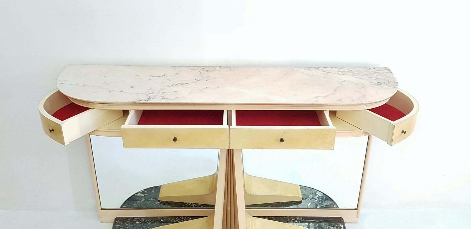 Midcentury Italian Mirror Console Table With Marble Top And Base photo furniture