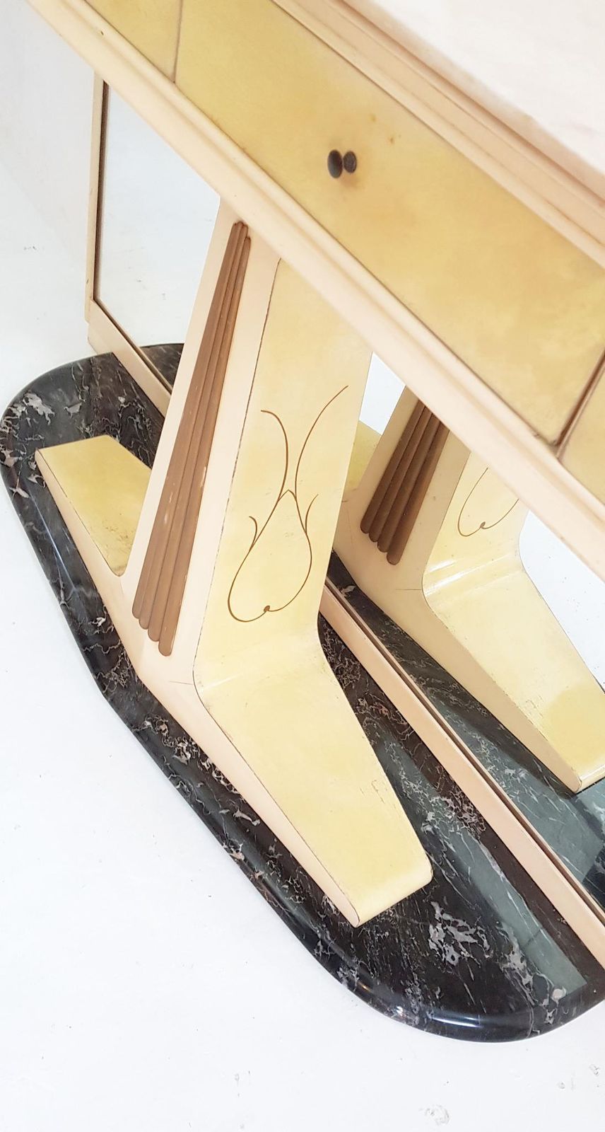 Midcentury Italian Mirror Console Table With Marble Top And Base photo vinterior
