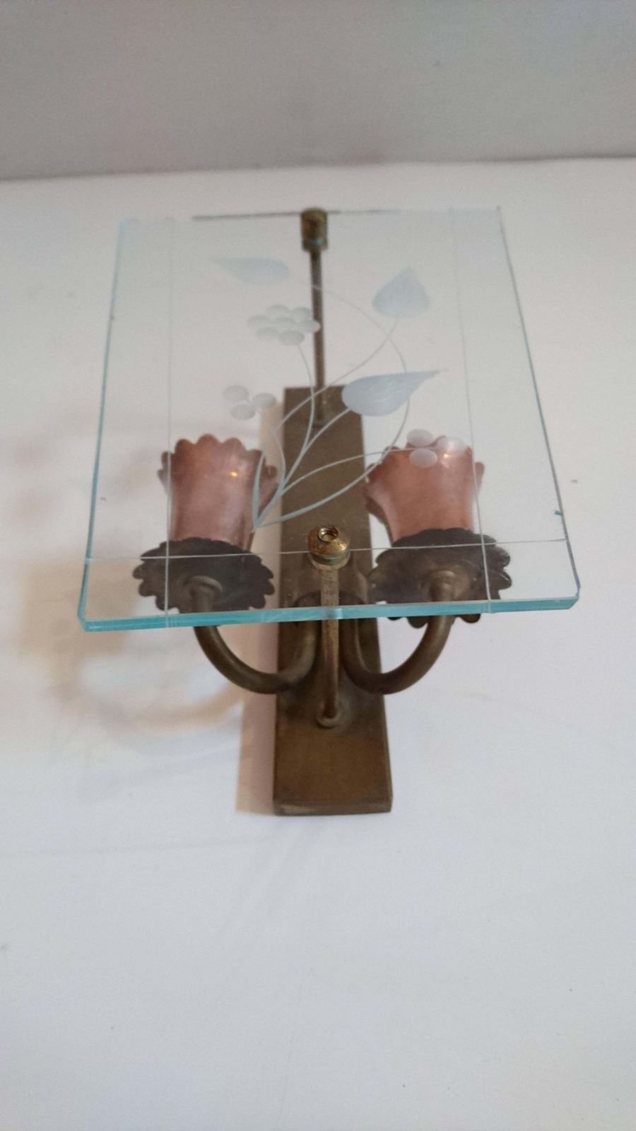 Pair Of Midcentury Glass And Copper Wall Sconces, Made In Italy photo Lighting