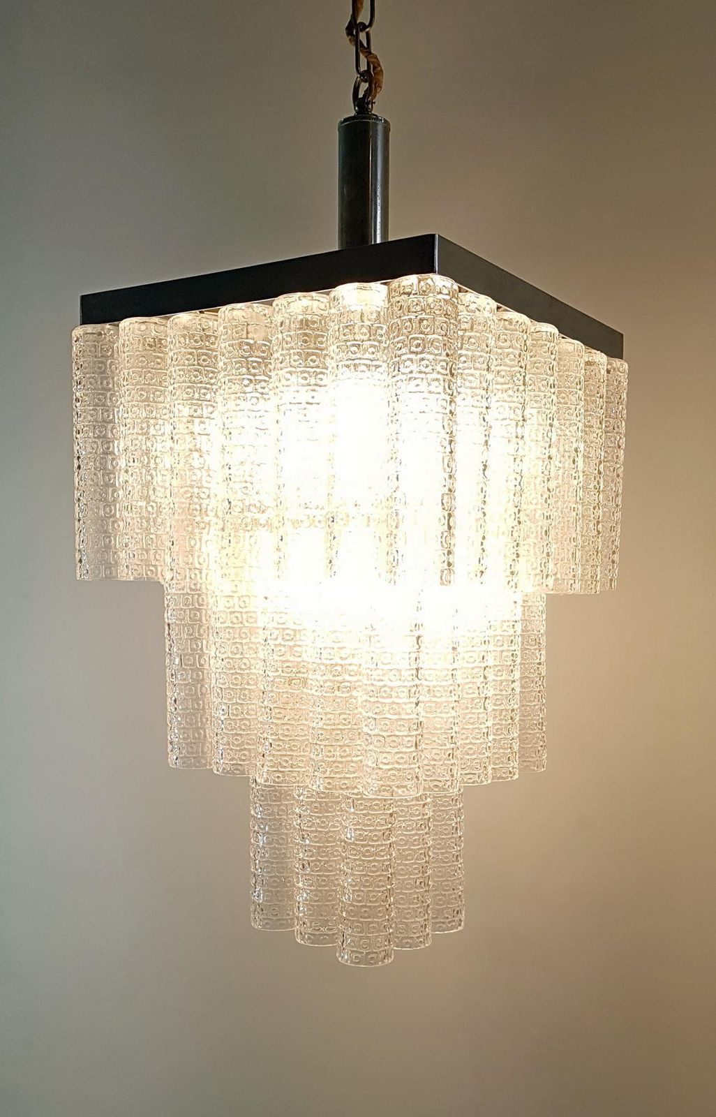 Midcentury Italian Glass Tube Chandelier photo for sale