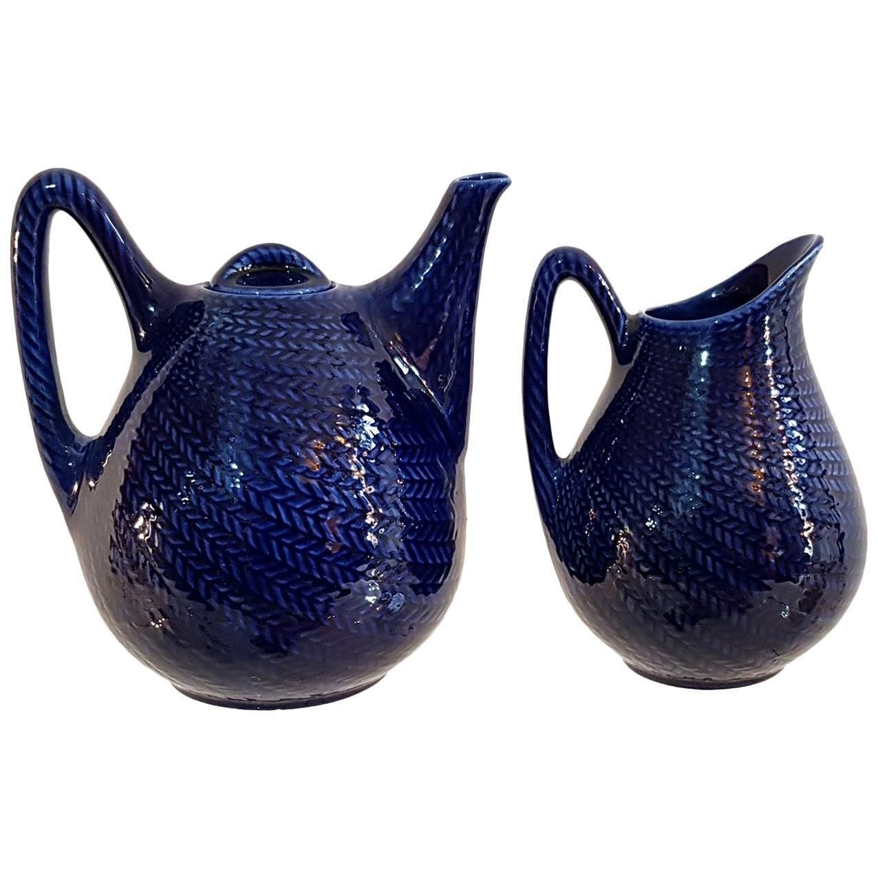 Mid Century Teapot And Jug Blå Eld By Hertha Bengtsson For Gustavsberg Sweden