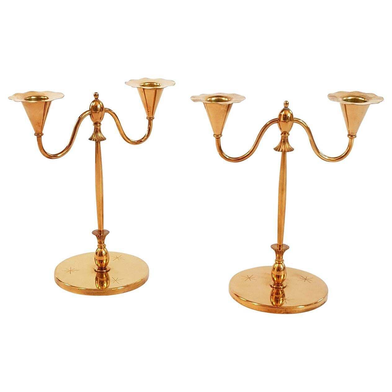 Art Deco Candlesticks In Brass By O.H. Lagersted Made In Sweden