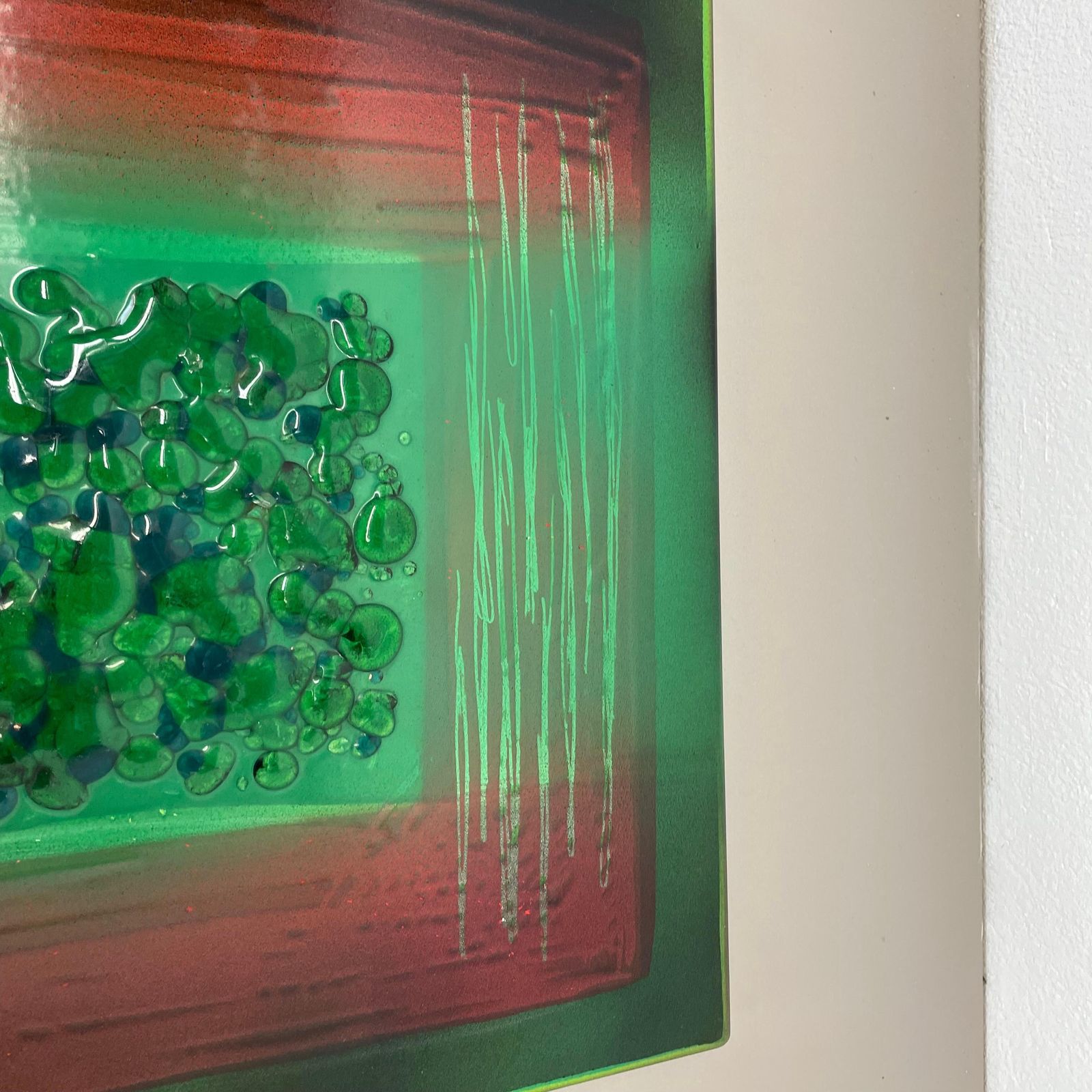 photo buy Unique Handmade Large 40x40cm West German Enamel Metal Wall Plate "Green", 1980s
