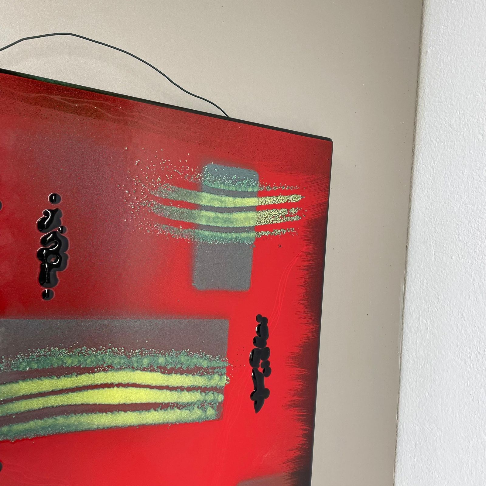 Art Unique Handmade Large 40x40cm West German Enamel Metal Wall Plate "Red", 1980s photo