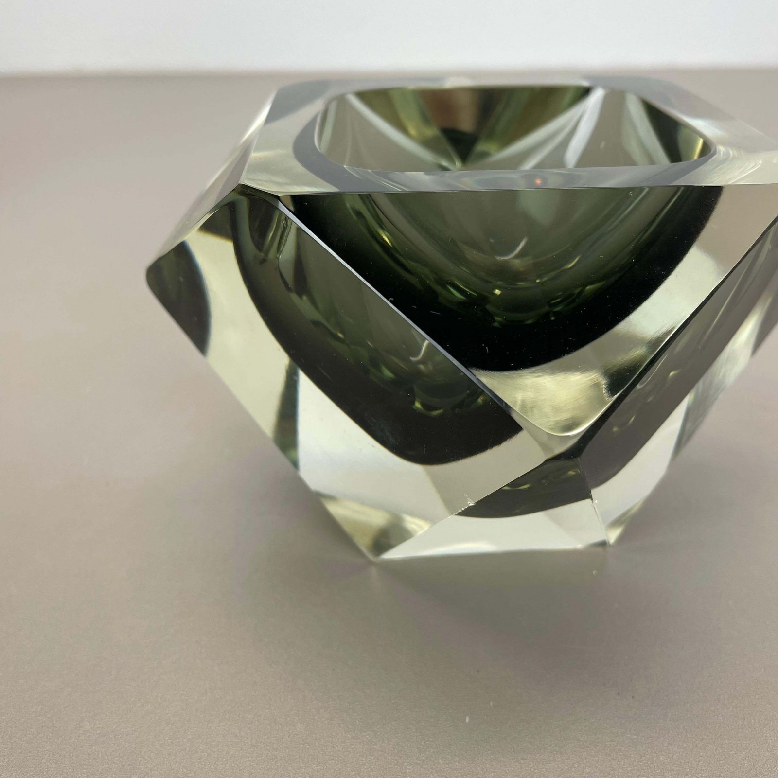 photo for sale Large 1.7kg Murano Glass Diamond Bowl Element By Flavio Poli Attrib., Italy 1970