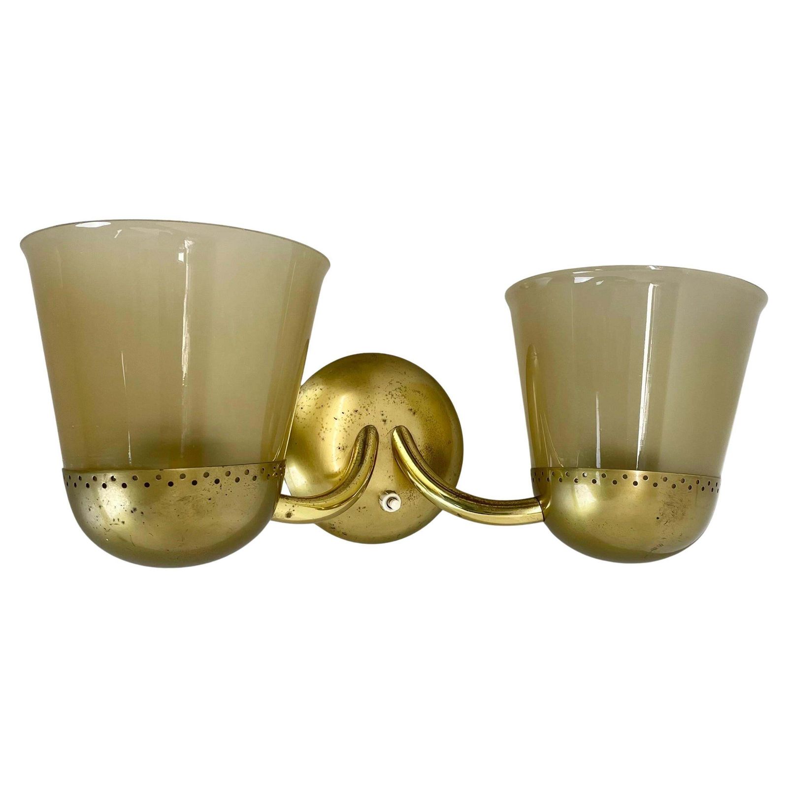 Rare Minimalist Brass And Glass Theatre Wall Light In Stilnovo Style Italy 1920s