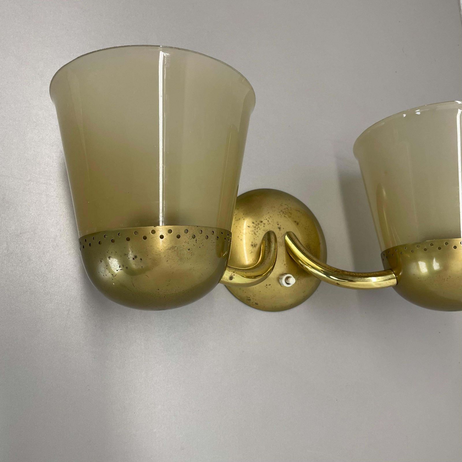 photo furniture Rare Minimalist Brass And Glass Theatre Wall Light In Stilnovo Style Italy 1920s