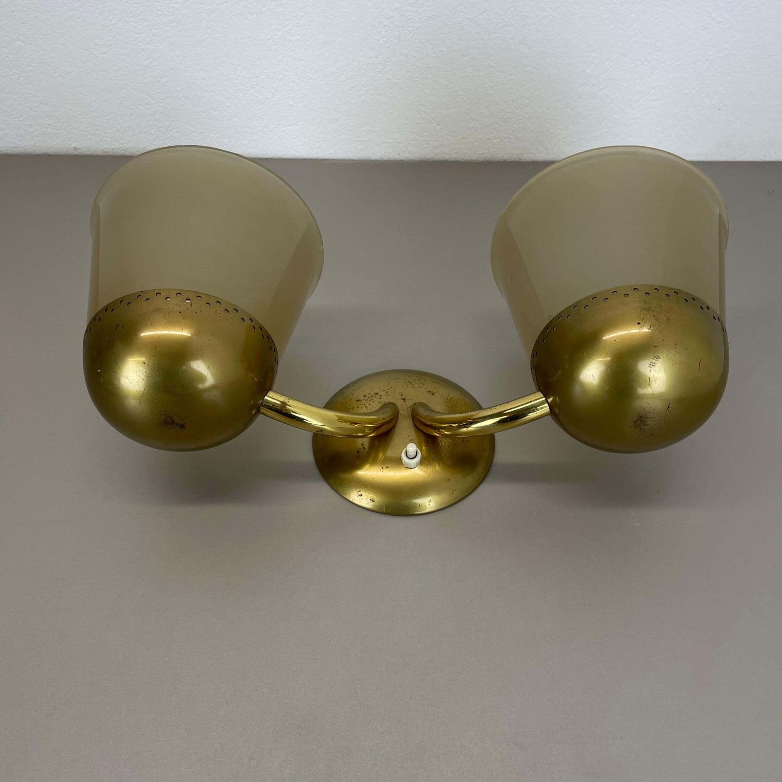 1562.0 Rare Minimalist Brass And Glass Theatre Wall Light In Stilnovo Style Italy 1920s photo