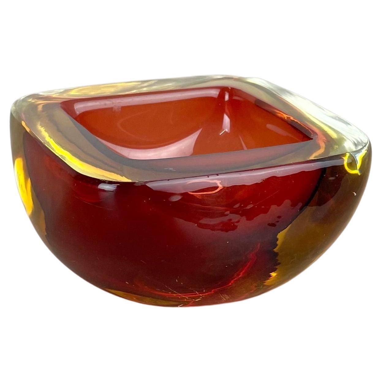Rare Murano Glass "Red Yellow"  Bowl Element Shell Ashtray Murano, Italy, 1970s