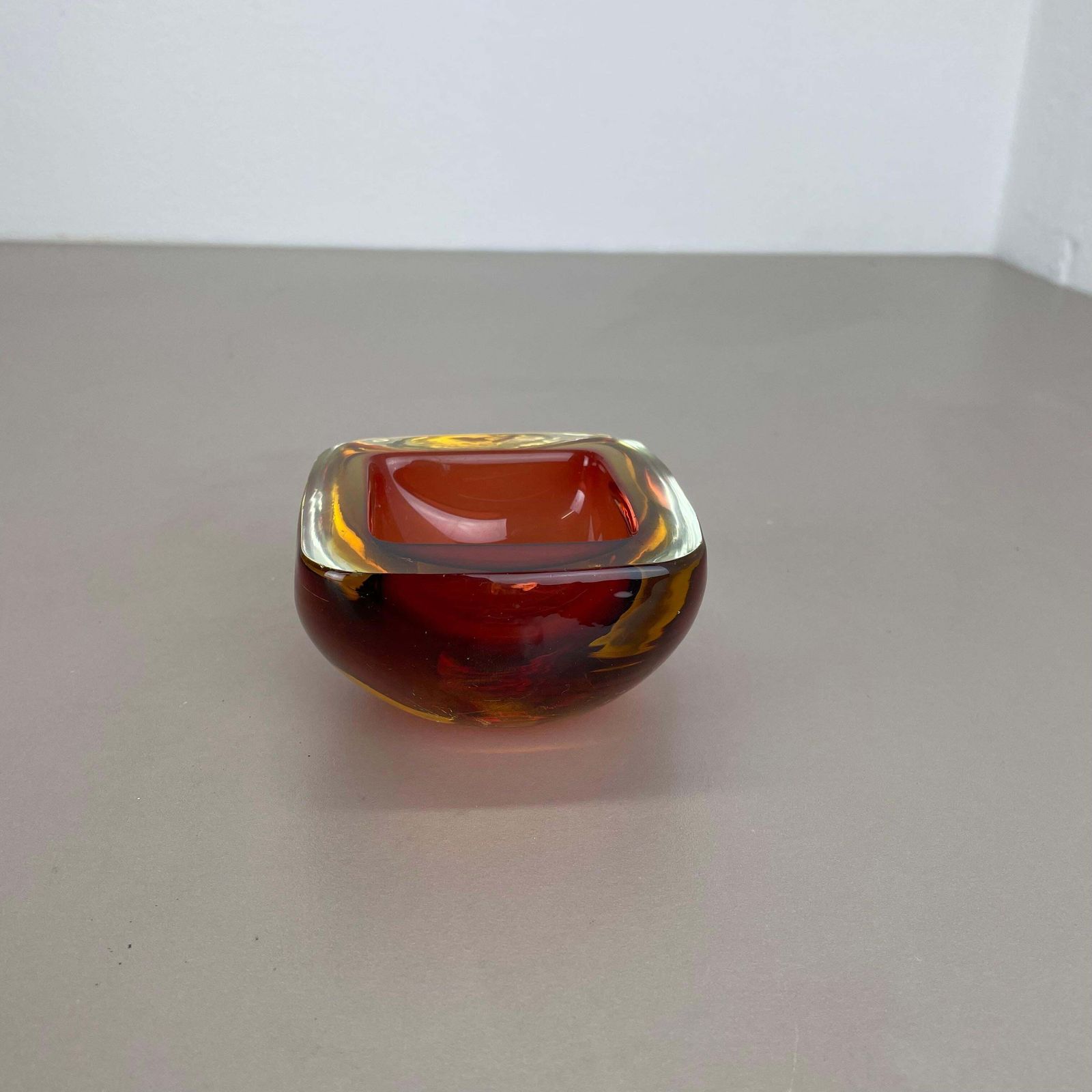 Rare Murano Glass "Red Yellow"  Bowl Element Shell Ashtray Murano, Italy, 1970s photo for sale