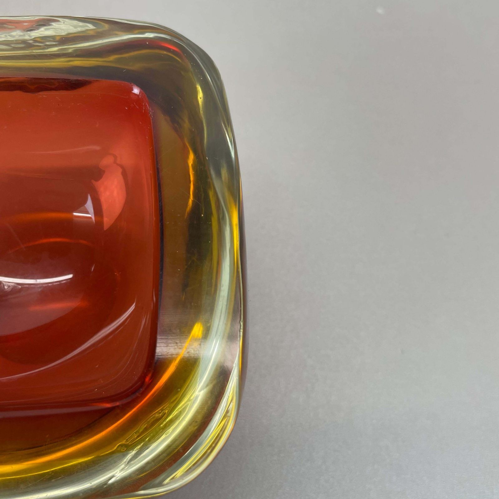 Home Decor Rare Murano Glass "Red Yellow"  Bowl Element Shell Ashtray Murano, Italy, 1970s photo
