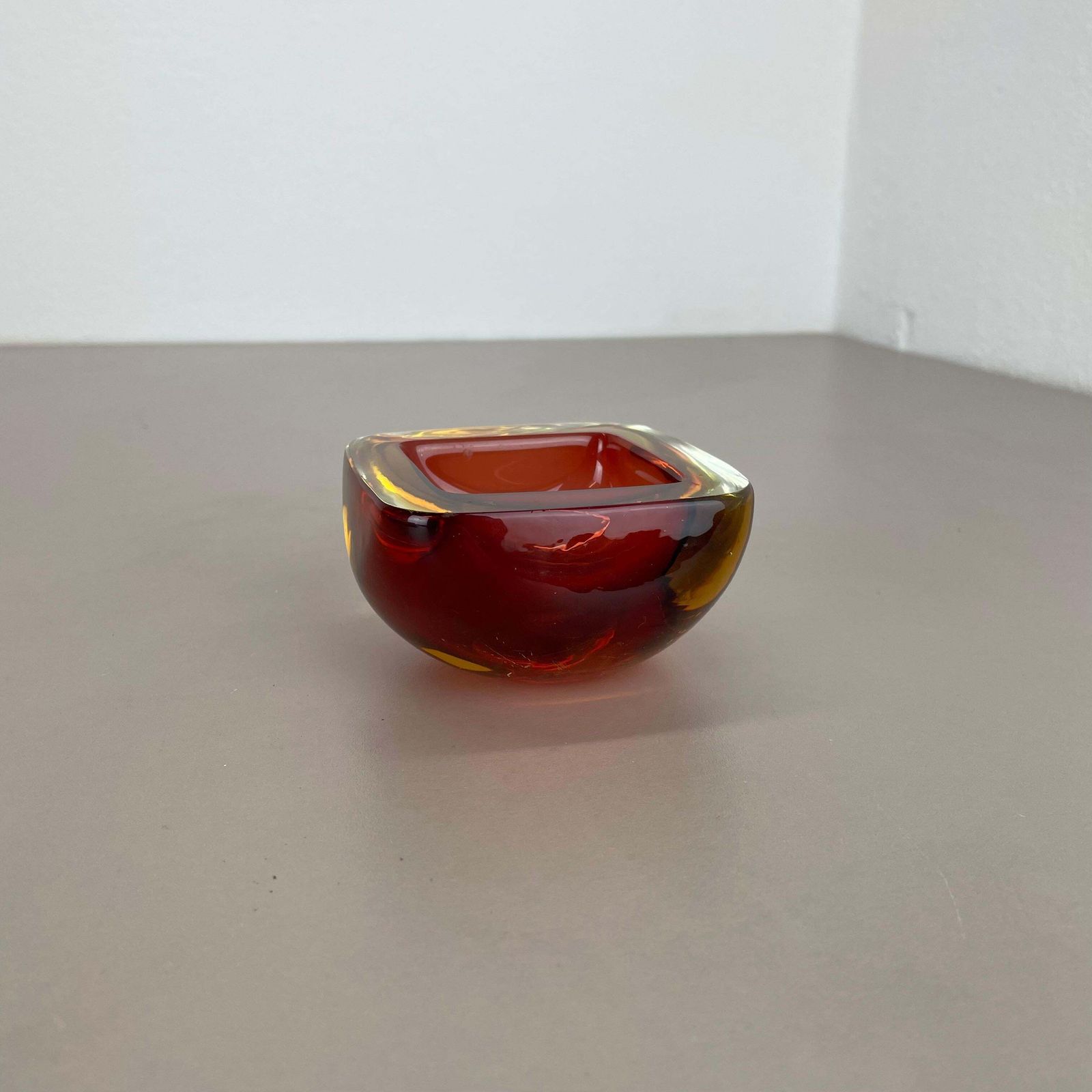 photo buy Rare Murano Glass "Red Yellow"  Bowl Element Shell Ashtray Murano, Italy, 1970s
