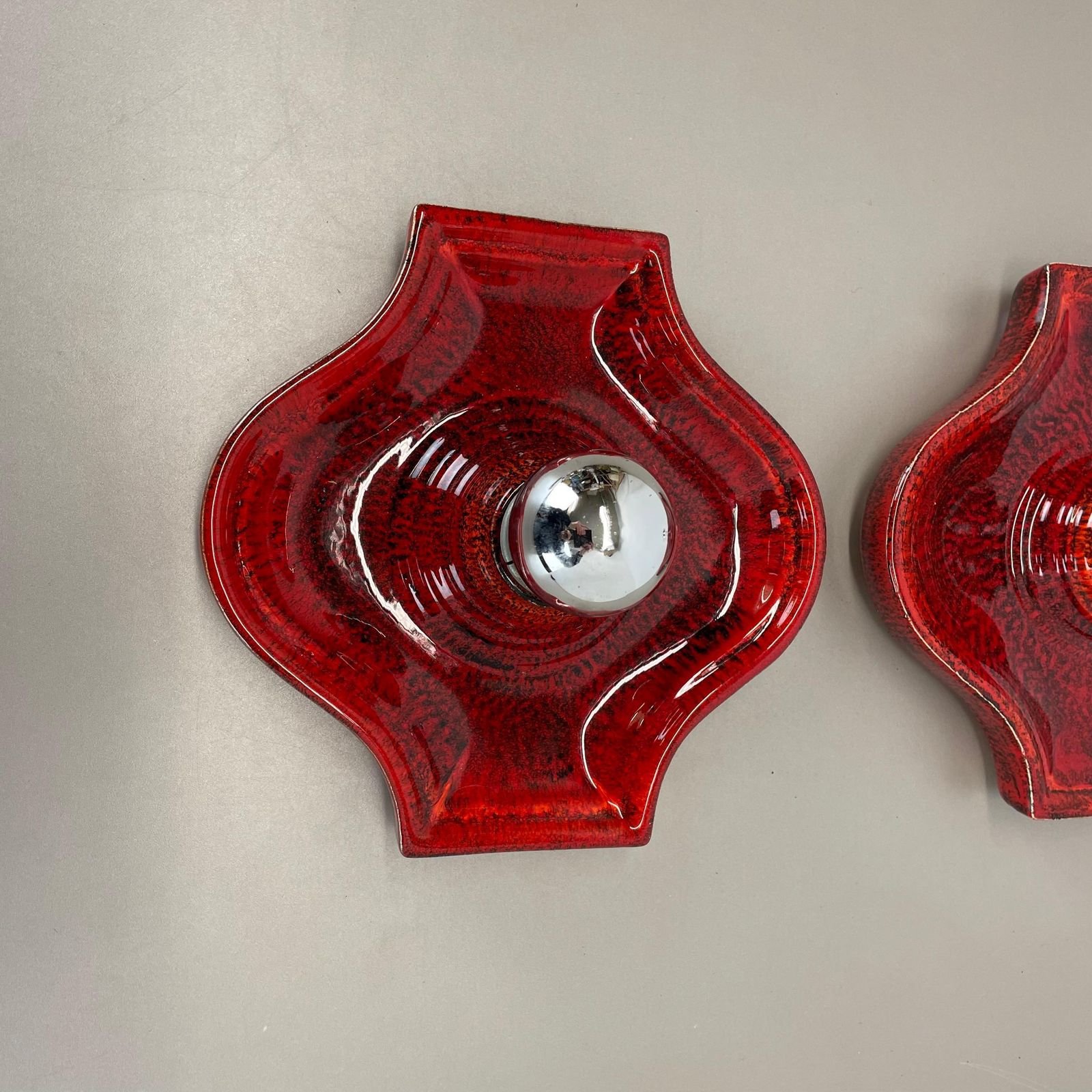 Set Of Two Red Ceramic Fat Lava Wall Lights By Hustadt Lights Germany 1970s photo Lighting
