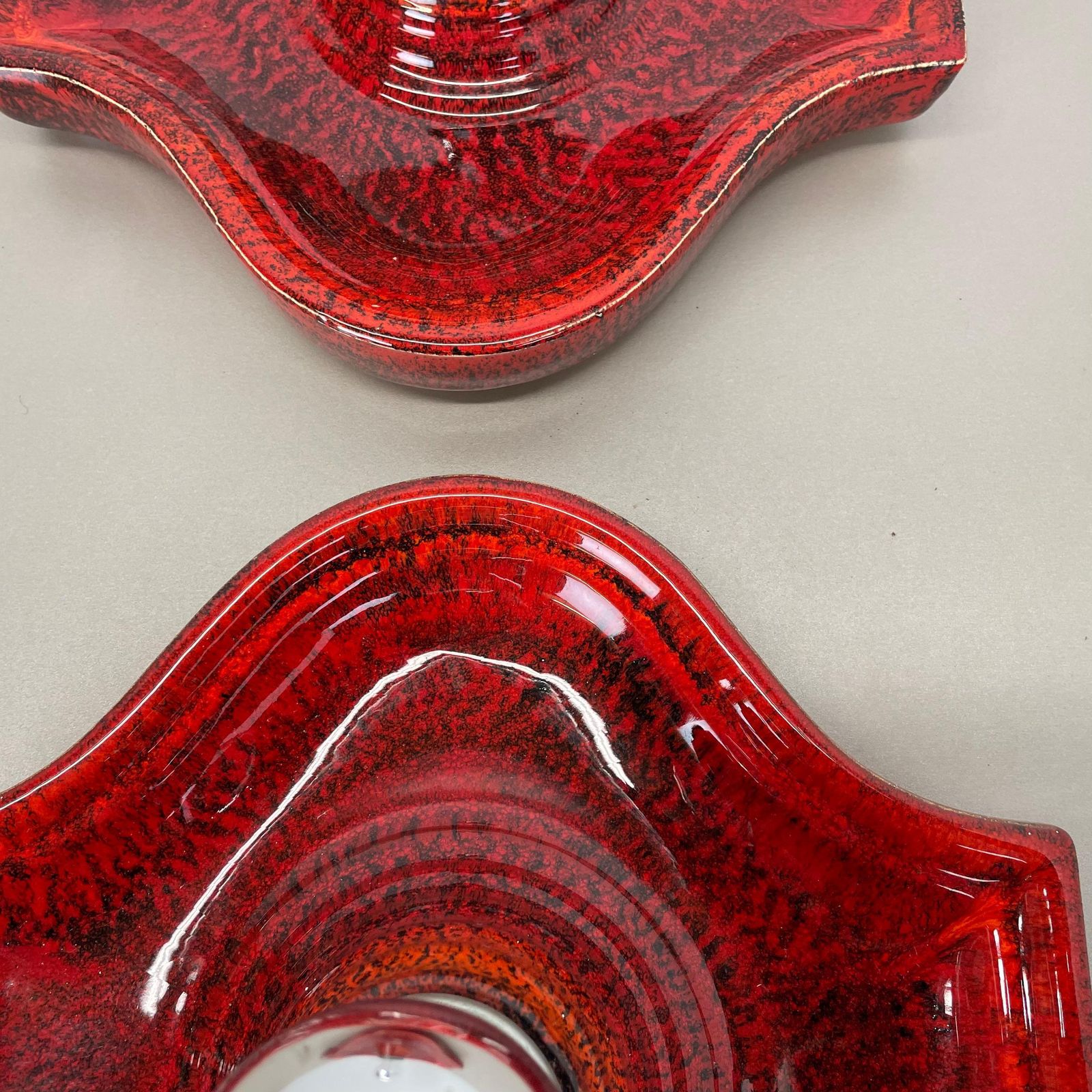 photo furniture Set Of Two Red Ceramic Fat Lava Wall Lights By Hustadt Lights Germany 1970s