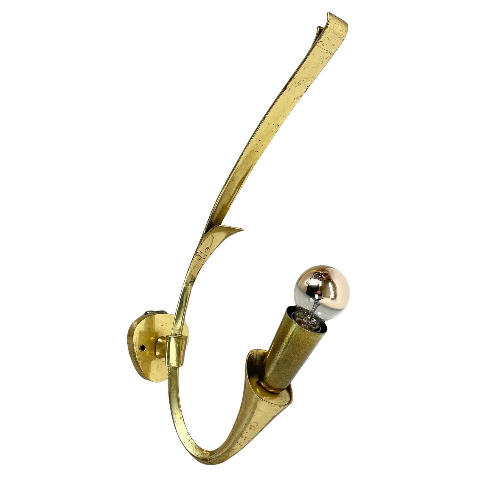 Rare Minimalist 41cm Brass Stilnovo Style Theatre Wall Light Sconce, Italy 1950s