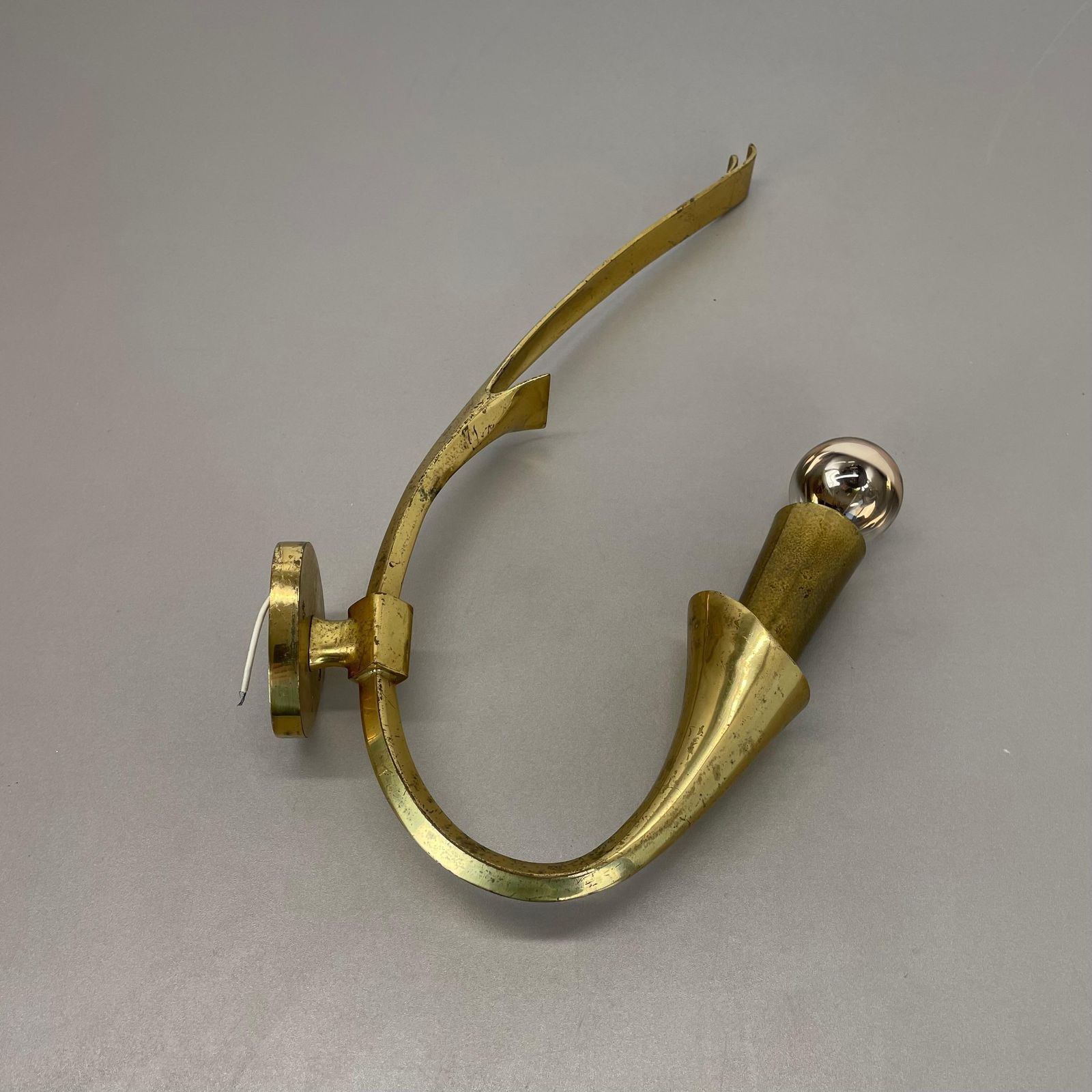 Lighting Rare Minimalist 41cm Brass Stilnovo Style Theatre Wall Light Sconce, Italy 1950s photo