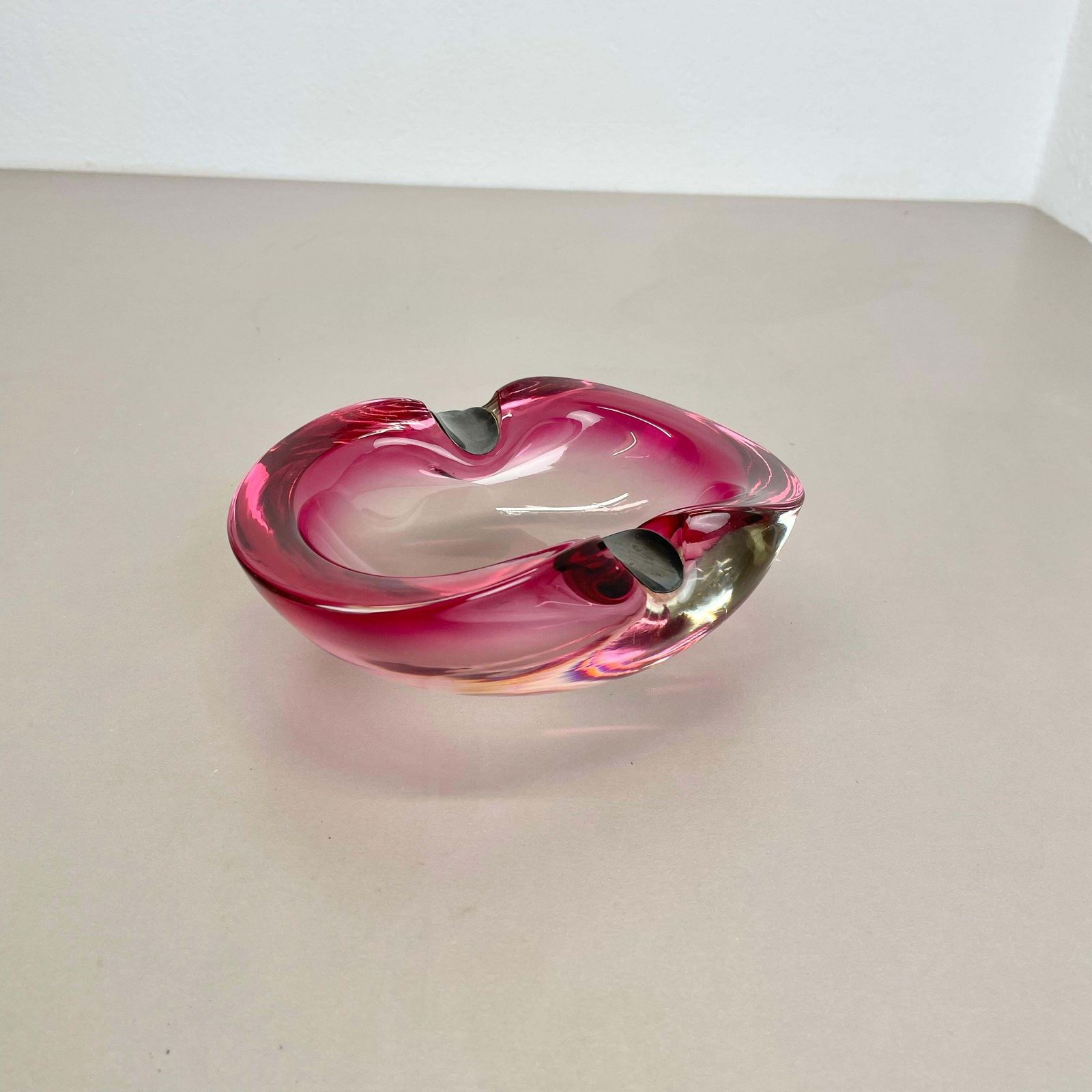 Large Pink Murano Bubble Glass Bowl Ashtray W/ Sterling Silver 925, Italy, 1970s photo furniture