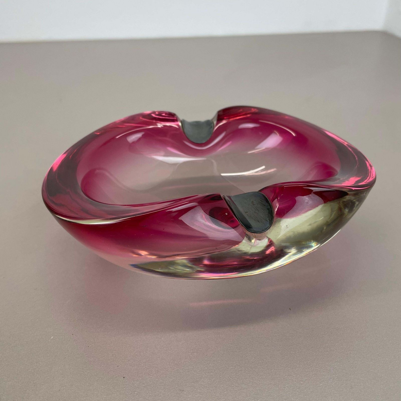 Large Pink Murano Bubble Glass Bowl Ashtray W/ Sterling Silver 925, Italy, 1970s photo Home Decor
