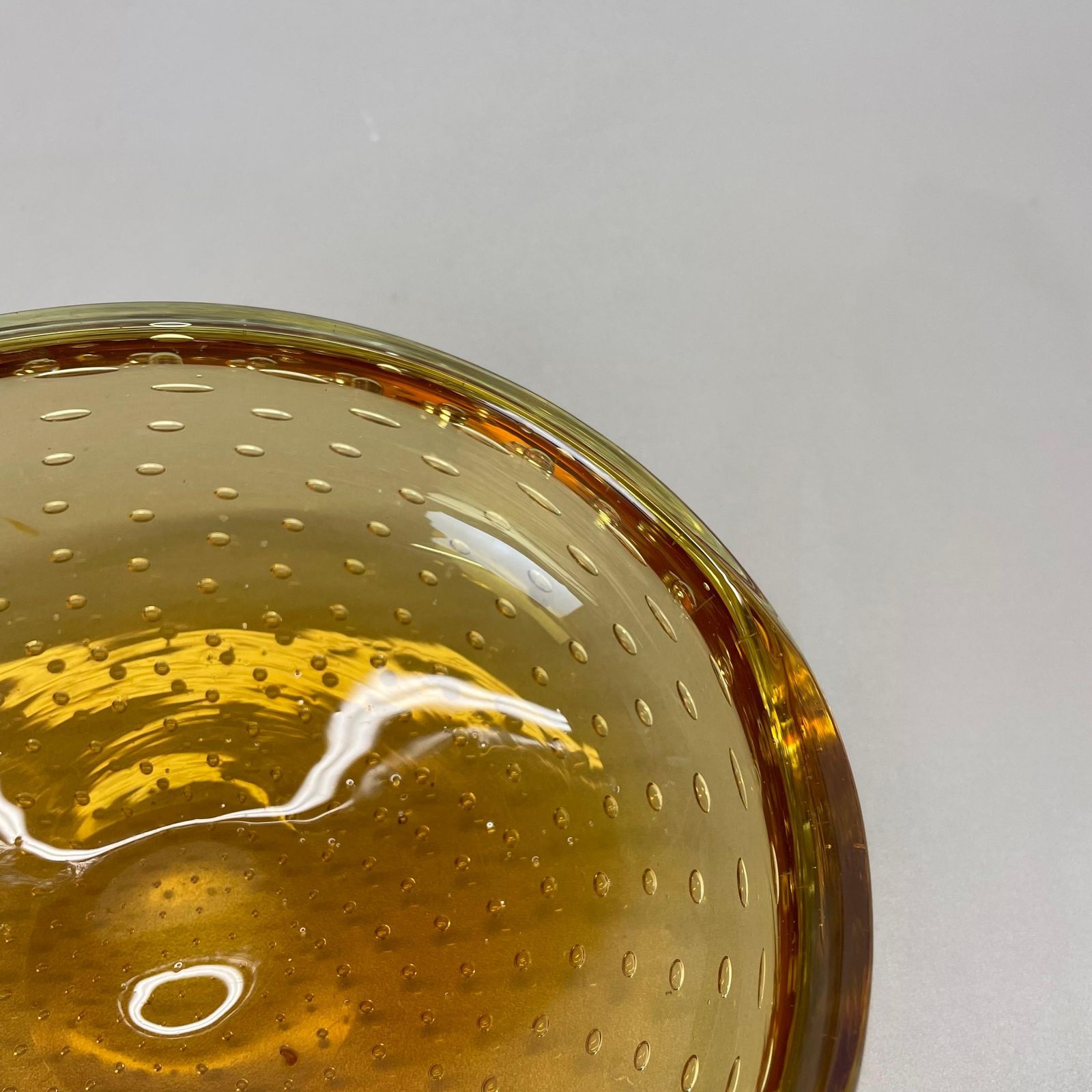 Xl  Murano Glass 1.2kg Bullicante Yellow Bubble Bowl Element Shell Italy 1970 photo vinterior