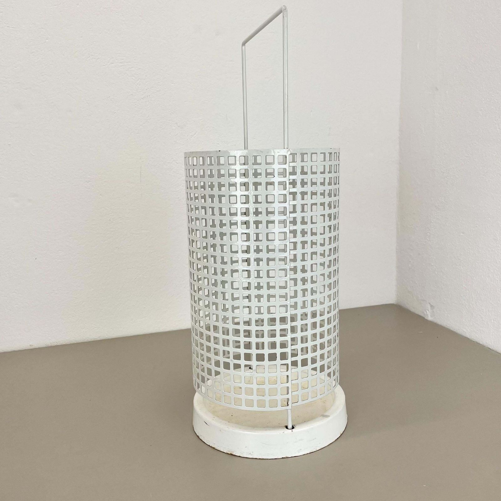 Original Mategot Style Perforated White Metal Umbrella Stand, France, 1970s photo Home Decor