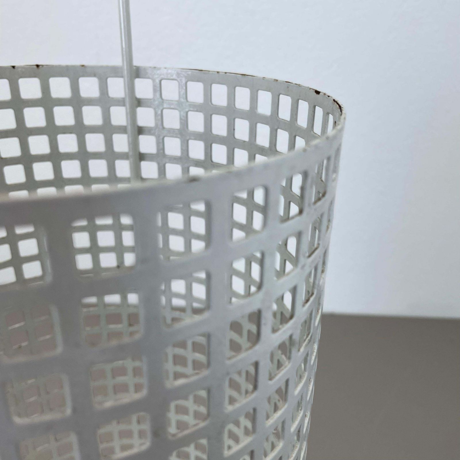 Original Mategot Style Perforated White Metal Umbrella Stand, France, 1970s photo buy