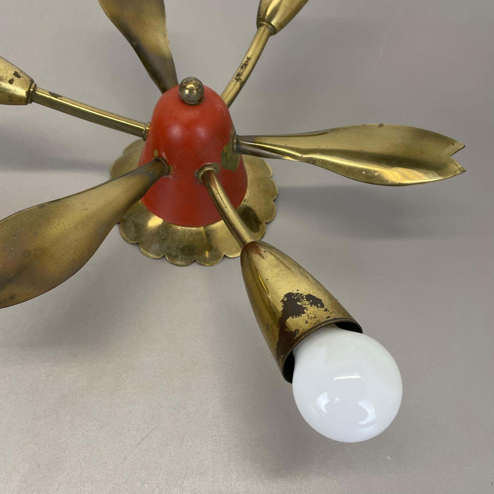 Unique 35cm Solid Brass Gino Sarfatti Style Ceiling Light Flushmount, Italy 1950 photo buy